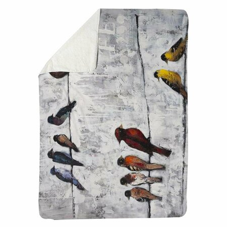 BEGIN HOME DECOR 60 x 80 in. Colorful Birds on Branches-Sherpa Fleece Blanket 5545-6080-AN139